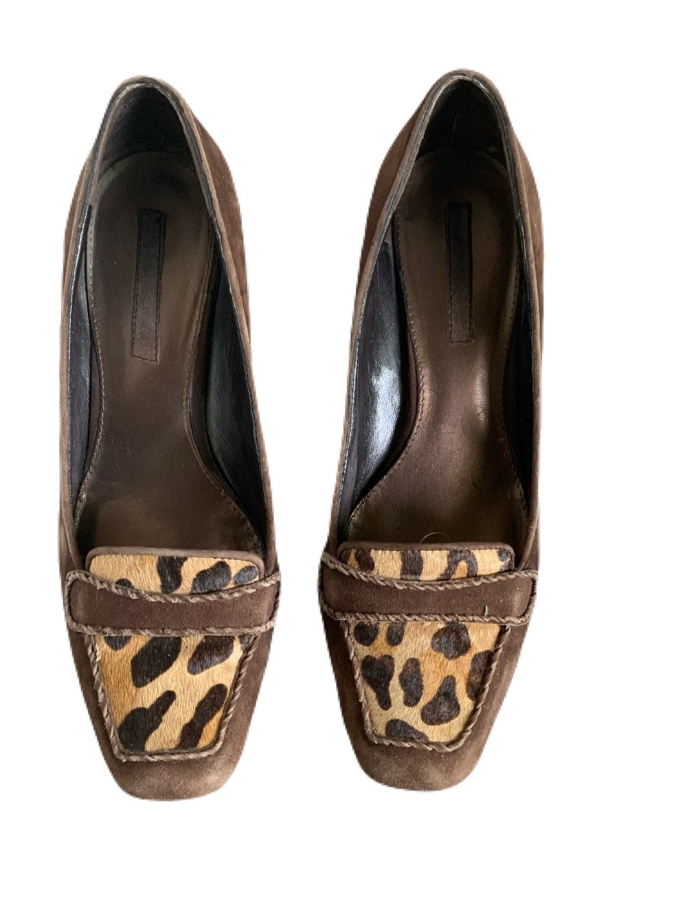 Vintage Bandolino Brown Suede Pumps with Leopard Accent